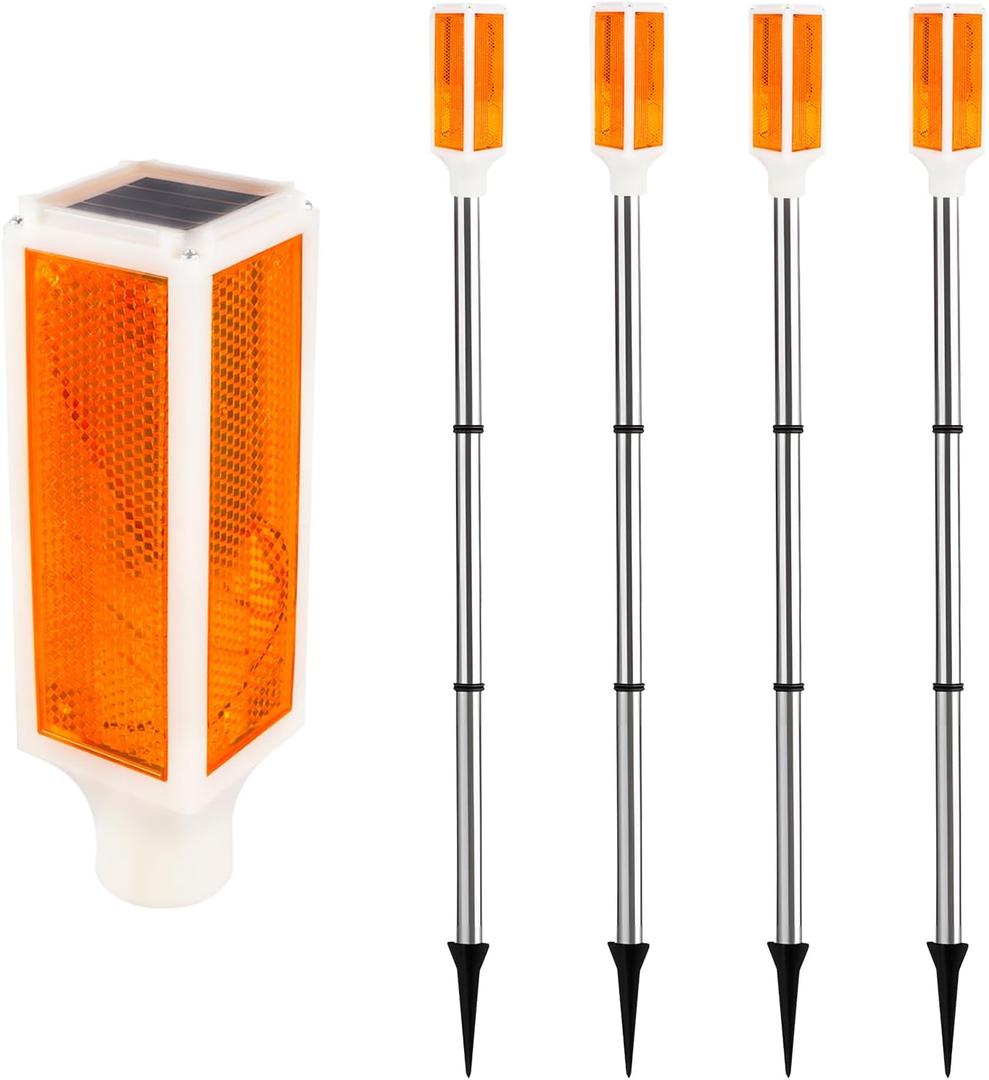 Aolyty Solar Lights Outdoor, Waterproof Driveway Markers Reflective, Warning Flash Light with 2 Lighting Modes, LED Solar Light 4 Pack for Parking Lots, Yard, Sidewalk, Stop Sign, 30 Inches (Orange)