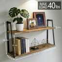 SRIWATANA Floating Wall Shelves, 2-Tier Rustic Wood Shelves for Bedoom, Bathroom, Living Room, Kitchen(Carbonized Black)