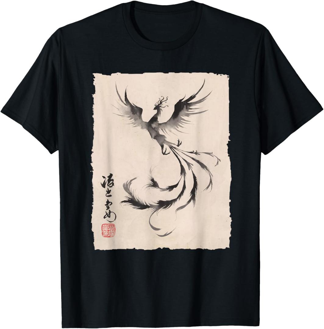 Japanese Phoenix Ink Art for Men Women Kids T-Shirt, S