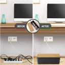 Cable Management Box Large - Wooden Grain Cable Organizer Box to Hide Wires&Power Strips,TV&Desk Computer Wires,with Cable Clips&Reusable Cable Ties for Home&Office(Black)