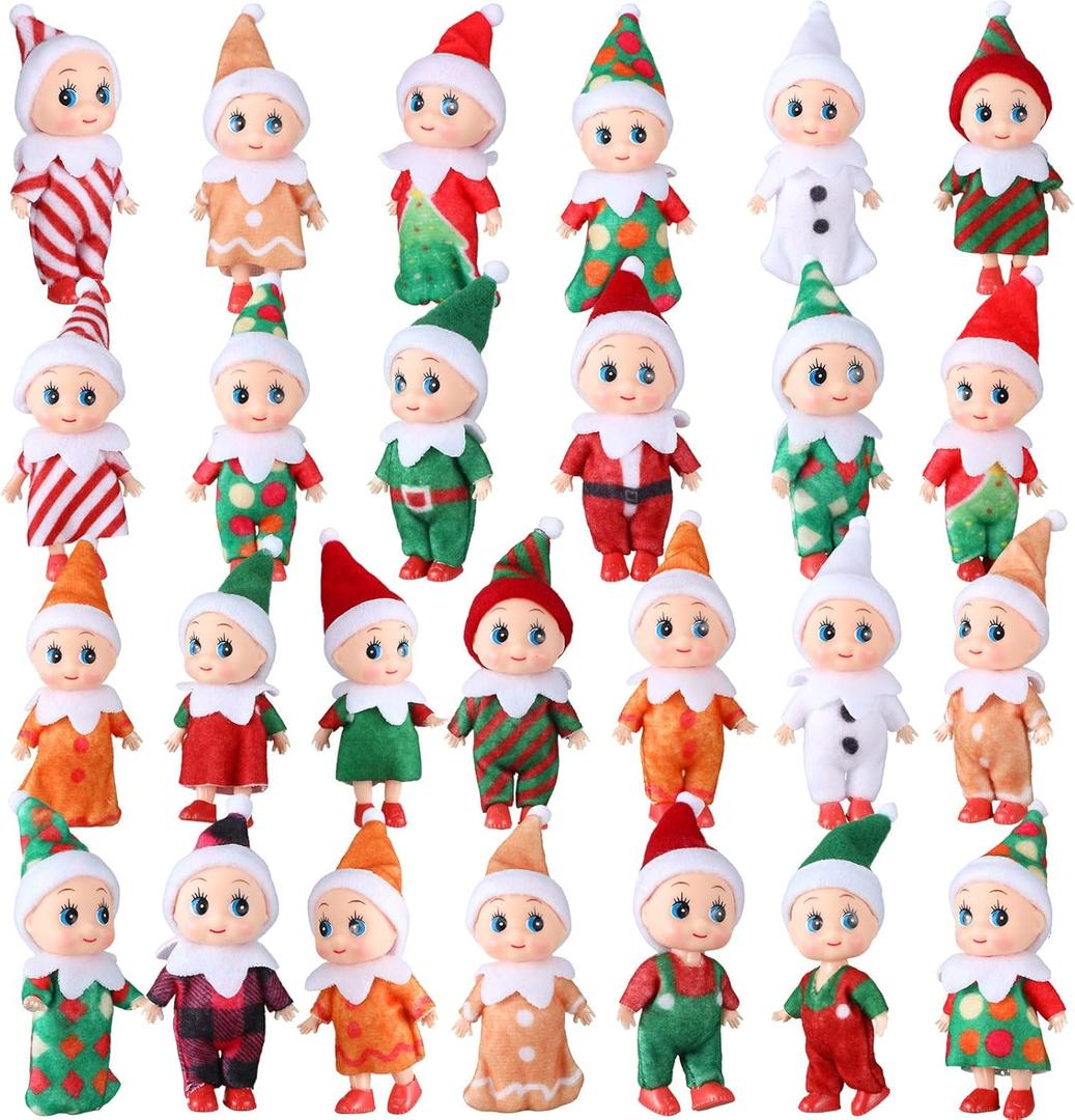 Liliful 26 Pcs Mini Elves Christmas Tiny Plush Figure Toys Bulk - Little Elf Accessories for Craft Party Supplies Operation Christmas Bulk Items Xmas Stuffies