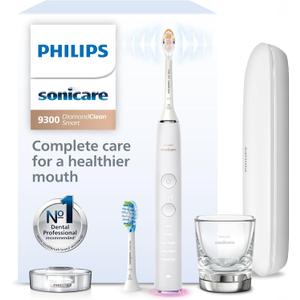 Philips Sonicare DiamondClean Smart 9300 Electric Toothbrush - Sonic Toothbrush with App, Pressure Sensor, 12 Brushing Settings, Replacement Reminder, Travel Case, White, Model HX9903/05