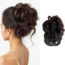 Curly Wavy Messy Bun Hair piece Easy Updo Extensions Claw Clips for Women Girls Dark Brown, Natural Fake Wig Tie Headpiece Chestnut Chocolate