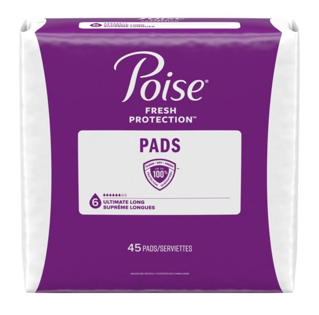 Poise Incontinence Bladder Control & Postpartum Pads - Ultimate Long, Pack of 2 (90 Pcs)