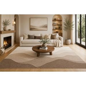 ICE ARMOR 6'7" x 9'10" Cream, Taupe and Brown Soft Layered Waves Area Rug for Living Room, Soft Low Pile with Non-Slip Backing, Bedroom, Dining Area and Office Decor