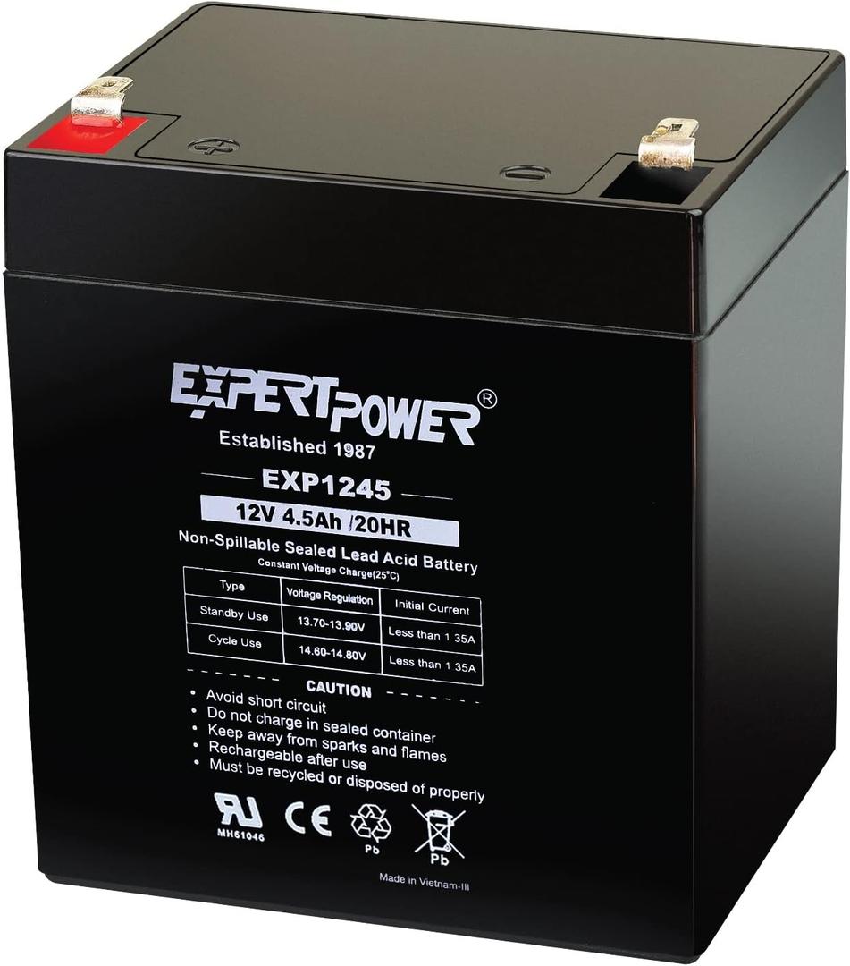 ExpertPower EXP1245-12V 4.5Ah Rechargeable SLA Battery for Security System, UPS, Garage Door Opener Replacement, Fire Alarm Batteries, Sealed Lead Acid, 12V Battery Backup