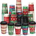 Ovveroche 100 Pack 16 oz Christmas Disposable Coffee Cups with Lids,Ugly Sweater Disposable Cups for Hot and Cold Beverages,Coffee,Tea,Water,Juice
