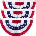 3 x 6 Ft American Pleated Fan Flag, USA Patriotic Half Fan Bunting Flag, 4th of July Decorations Flags (Set of 3)