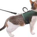 Cat Harness and Leash for Walking Escape Proof Breathable Mesh Fabric, Solid Green, XX-Large, Adjustable Cat Walking Jackets with Handle, Padded Stylish Cat Vest
