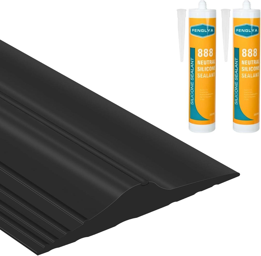 ToLanbbt 20Ft/6.1M Universal Garage Threshold Seal Strip with 300ml Black Adhesives, Garage Door Bottom Weatherproof Strip Rubber DIY Weather Stripping Replacement (Black)