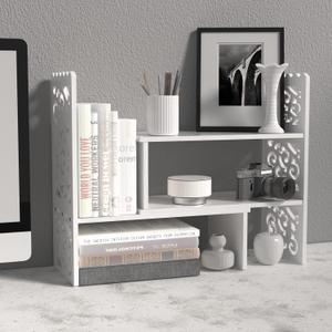 MASAKA B&W - Kawaii Storage Desktop Organizer for Your Desk Space, Double H Plants Display Shelf, Home Office Storage Rack Adjustable Stackable for Office, Dormitory (White*09)