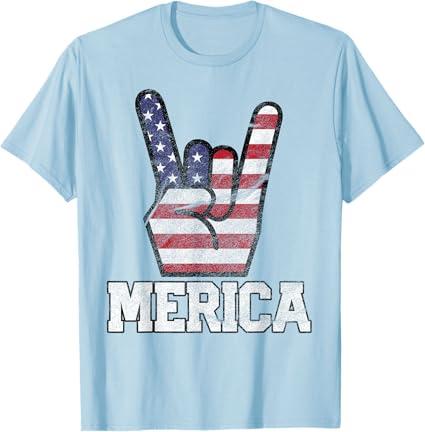 Merica Rock Sign 4th of July Vintage American Flag Retro USA T-Shirt, Large