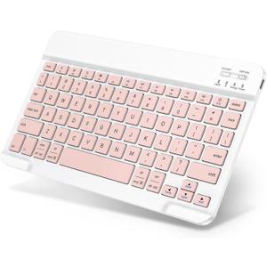 Emetok Wireless Keyboard for Tablet, iPad, iOS, Android, Windows, Rechargeable Mini Bluetooth Keyboard, Portable Size Ultra-Slim Design, Speedier Response/Comfortable Typing, Pink