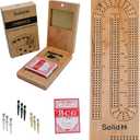 Foldable Cribbage Board Game Set - Travel Cribbage Board Includes Wooden Board with Storage, Metal Pegs, Deck of Cards, Instructions for 2-4 Players