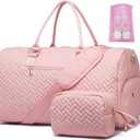 Duffle Bag for Travel, Weekender Bag with Shoe Compartment, Carry On Overnight Bag for Women with Toiletry Bag, Gym Bag with Wet Pocket, Hospital Bags for Labor and Delivery Beige (Pink)