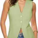 Fallorchid Womens Business Button Sleeveless V Neck Vest Fully Lined Suit Jacket Waistcoat