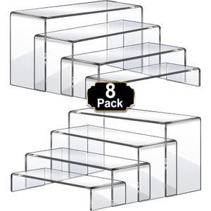 Aheroi Large Acrylic Risers, 8 Pcs 2 Set(7L~8L~9L) Acrylic Display Set Rectangular Stands Shelf Clear Display Risers for Decor, Cake Shelves Retail Shoe Showcase