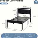 DUMOS Twin Metal Bed Frame with Wooden Headboard and Footboard, 14 Inch Heavy Duty Platform Slats Support with Large Under-Bed Storage, Solid Construction, Non-Slip Design No Box Spring Needed, Black