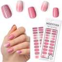 4 x MOOYIYAN Gloss Nail Strips|Uv Free|22 Pcs,Gel Nail Stickers|Long Lasting Two Weeks and Easy to Apply&Remove|Dazzle Pink