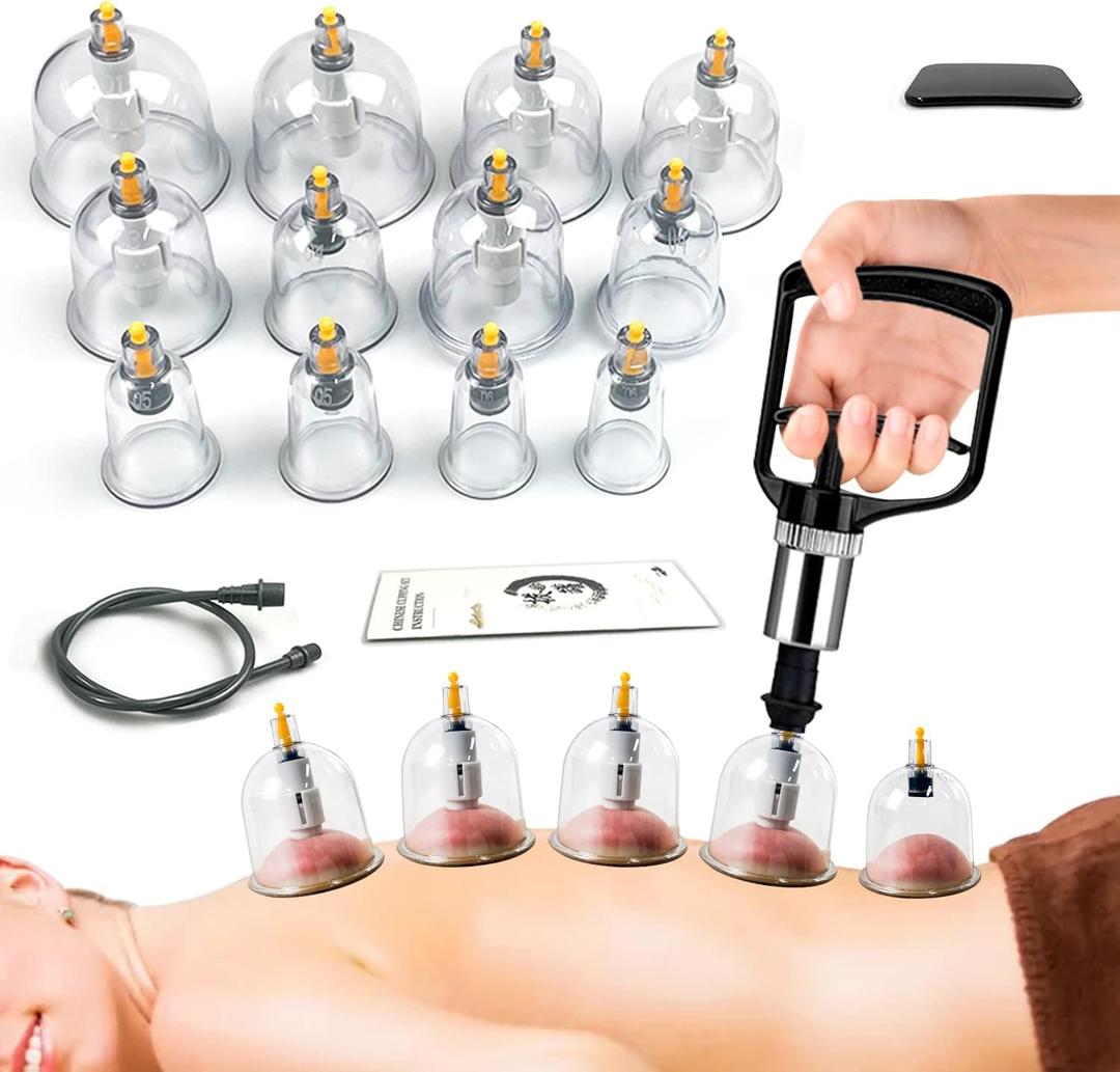 Cupping Therapy Set w/ 12 Massage Cups for Back Pain Relief Physical Therapy with Hand Pump Cupping Therapy Set w/ 12 Massage Cups for Back Pain Relief Physical Therapy with Hand Pump
