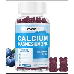 Calcium Magnesium Zinc Gummies with Vitamin D3 & K2 High Potency Enhanced Absorption 60 Blueberry Gummies Flavored Best Before August 2026