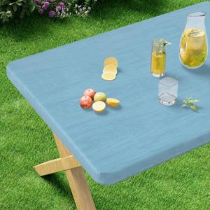 misaya Rectangle Vinyl Tablecloth, Fitted Table Cover, Waterproof, Elastic Edge, Plastic Table Cloth Fit 6 Foot Folding Tables for Picnic, Indoor and Outdoor (Aqua, 30 x 72 inch)