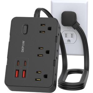 DEPOW Surge Protector Power Strip, 3 FT Extension Cord with 6 AC Outlets 4 USB Ports,1050J Surge Protection, Wall Mountable Charging Station for Office, Home, Black