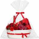 Colingmill Mother's Day Woven Gift Basket Empty for Women with Handles Ribbons Bow Tie Bag, Decorative Woven Gift Basket for Mom, Rope Storage Box Home Decor(14 x 10 x 5.5 Inch,White Red)