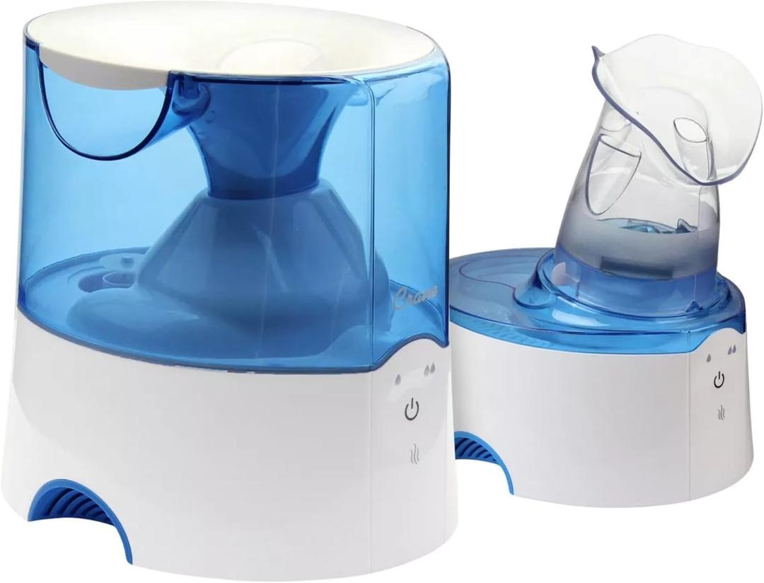 Crane Steam Inhaler & Warm Mist Humidifier, 0.5 Gallon, Humidifier FSA Eligible, Blue & White, Ideal Humidifiers for Bedroom, Sinus Inhaler, Vaporizer HSA, Vaporizer For Congestion