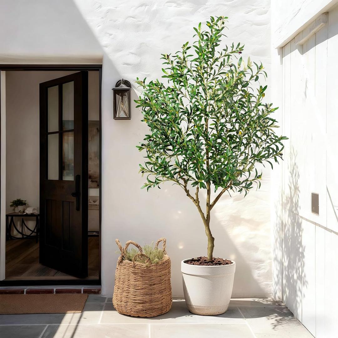 Large Artificial Olive Tree Faux Trees Indoor Outdoor Realistic Floor Plant Tall Fake Plants for House Modern Home Living Room Master Bedroom Office Front Porch Decor Outside Patio para decoracion