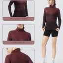 Women's Slim Fit Turtleneck Performance Base Layer - Mountain & Forest Print, Moisture-Wicking Long Sleeve Top (L)
