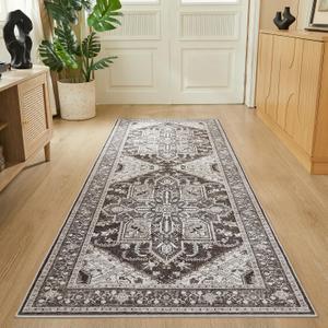 WITSHOCK 3x8 Kitchen Runner Rugs Black: Washable Rug Boho Soft Low Pile Stain Resistant Foldable Carpet for Bedroom Hallway Entryway Indoor Entrance Bedside, Vintage Distressed Farmhouse Rug, 36x96