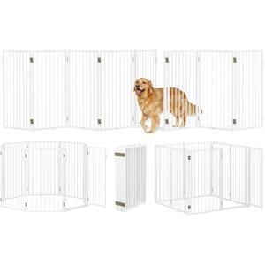 Metal Freestanding Dog Gates with Door for Outdoor Indoor,160'' Extra Wide 36'' Tall Free Standing Dog Gate for Doorways,Large Openings,Deck,Yard,Porch,Foldable Pet Fence (White,8 Panels)