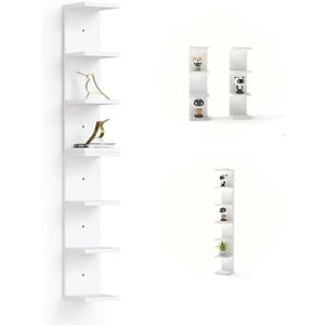 7 Tier White Floating Shelves, Wall Shelf Unit for Wall Decor Vanity Bedroom Living Room, Narrow Wall-Mount Shelving, Small 4-Tier Lack Display Shelves, 22.4 x 5.9 x 5.9 inches - Set of 2