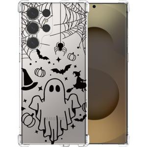 Clear Halloween Phone Case for Samsung S25 Ultra,Black Ghost Pattern Cover Soft Bumper Protective Cute Boys Girls Phone Case for Samsung S25 Ultra-Black Ghost