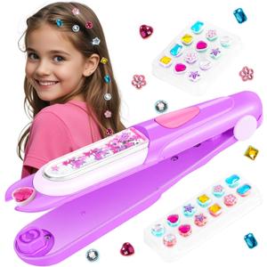 Hair Gem Stamper Kit, Bling Hair Jewels for Girls Toys, Hair Styling Tool with Reusable Shining Diamonds, Birthday Gifts Toys for Girls Ages 3 4 5 6 8-12 (Purple)