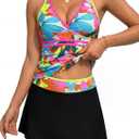 BMJL Womens Two Piece Tankini Bathing Suits with Skirt Tummy Control Swimsuits Modest Swimwear 2025 (XX-Large, Blue Floral70)