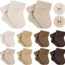 Twistover 10 Pairs Preemie Baby Terry Cotton Turn Cuff Socks for Newborn Girls Boys - Nicu(Maillard Color, Preemie)