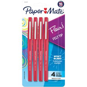 Paper Mate Flair Felt Tip Pens Medium Point (0.7mm) Red 4 count