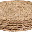 6Pcs 12" Round Woven Rattan Placemats,Natural Hand-Woven Water Hyacinth Placemats,Farmhouse Weave Place Mats,Rustic Braided Wicker Table Mats (12inch Set of 6)