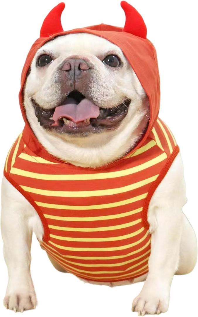 French Bulldog Clothes Halloween Costumes Shirts for Medium Dogs, Frenchie Halloween Dog Costume Tank Top Summer Shirt Hoodie Sweatshirt Christmas Birthday Party,Red Bull,2XL (XX-Large)