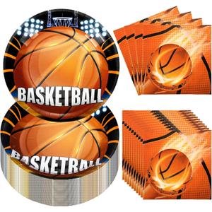 Umigy 100 Pcs Basketball Plates and Napkins Party Supplies Basketball Tableware Dinner Lunch Dessert Appetizer for Kids Boys Baby Shower Birthday Sport Party Decor Serves 50(Classic Style)