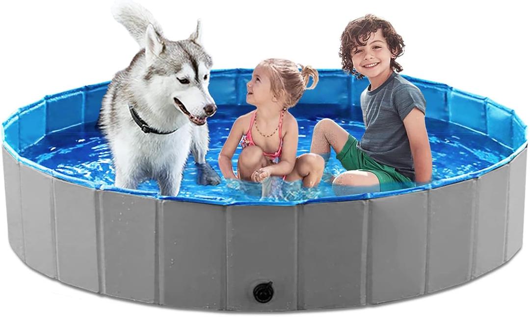 Jasonwell Foldable Dog Pet Bath Pool Collapsible Dog Pet Pool Bathing Tub Kiddie Pool Doggie Wading Pool for Puppy Small Medium Large Dogs Cats and Kids 63" Grey (Mdf Wood Gray)
