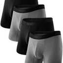 BAMBOO COOL Men's Underwear Boxer Briefs,Regular Leg,Breathable Soft Moisture-Wicking with Fly Underwear For men 4 Pack (2*black+2*deep Gray)