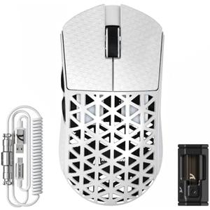 ATTACK SHARK R5 Ultra Wireless Gaming Mouse,Carbon Fiber Shell 39g Superlight,PAW3950MAX Optical Sensor Nordic 52840 MCU 8K Polling 42K DPI,Tri-Mode Programmable Mice with Coiled Cable-White&Griptape