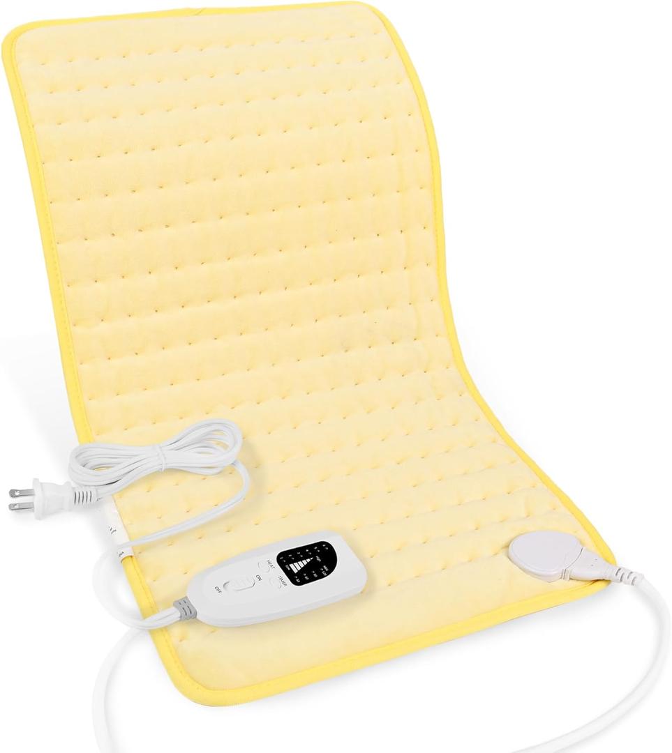 Deepsoon Heating Pad,Electric Heating Pads for Back,Neck,Abdomen,Moist Heating Pad for Shoulder,Knee,Arms,Legs,Dry/Moist Heat & Auto Shut Off,Christmas Gifts for Men and Women,Light Yellow,24x12 Inch