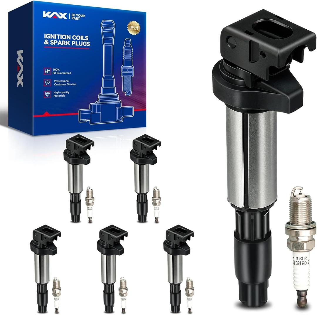 KAX 6-Pack Ignition Coils and Double Iridium Spark Plug Set for BMW X3 2005-2006, X5 2004 2006 3.0L, 530i 2003-2004, Z4 2003, 325xi 2003-2005, 745Li, 325i, 330xi, 325Ci, Z4, 330i, 330Ci, 525i, UF522