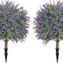 Artificial Lavender Topiary Tree - UV Resistant Fake Lavender Ball Tree with Ground Spike for Outdoor & Indoor Decor23.6inch