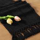 Socomi Boho Table Runner Macrame Summer Farmhouse Woven Cotton Linen Rustic Coffee Table Runner with Tassels for Small Dresser Scarf Home Decor Dining Room 12x72 inch Black