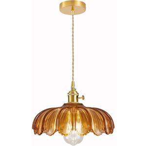 Glass Pendant Light Vintage Light Fixtures, Glass Pendant Lights Kitchen Island, Adjustable Hanging Light for Kitchen Island Dining Room Hallway (Dark Amber)